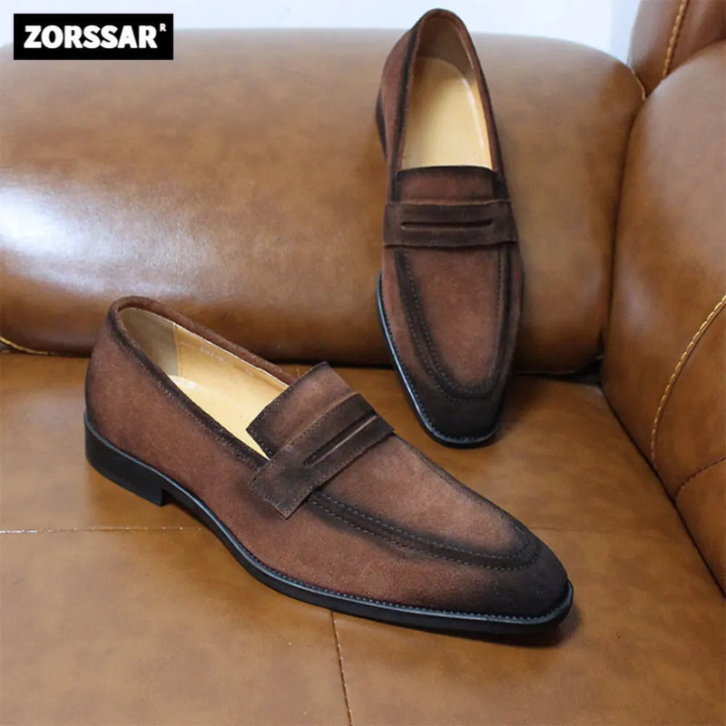 Genuine Leather Men's Slip-On Suede Loafers