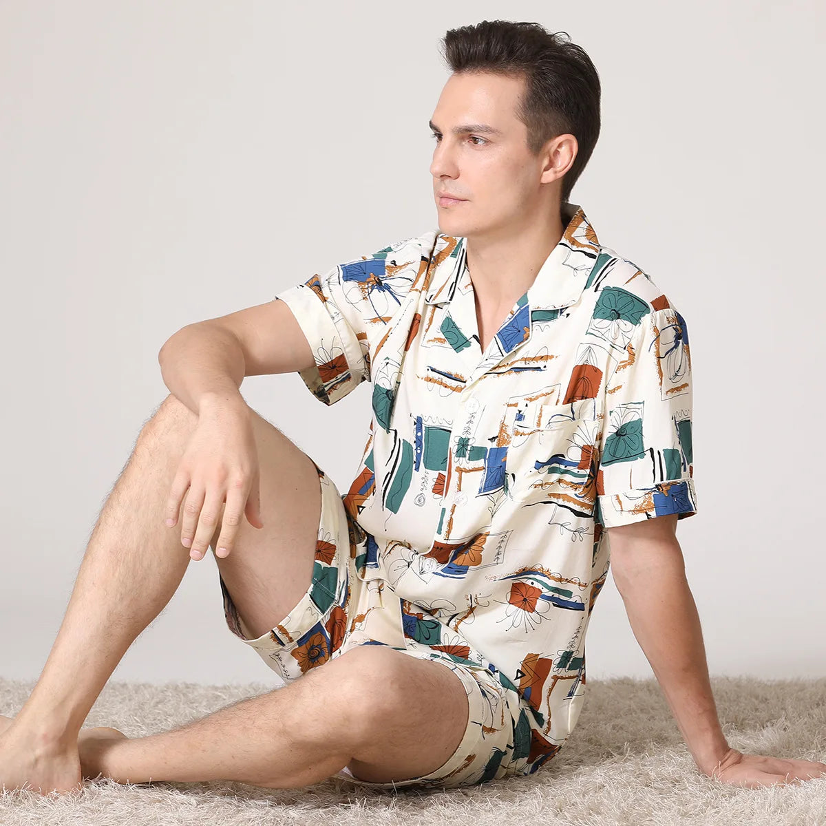 Cotton Silk Short Sleeve Pajama Set - Plaid Summer Nightwear