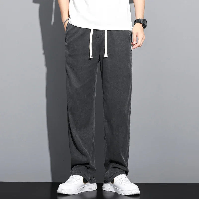 Soft Lyocell Drawstring Jeans - Thin Straight Casual Trousers