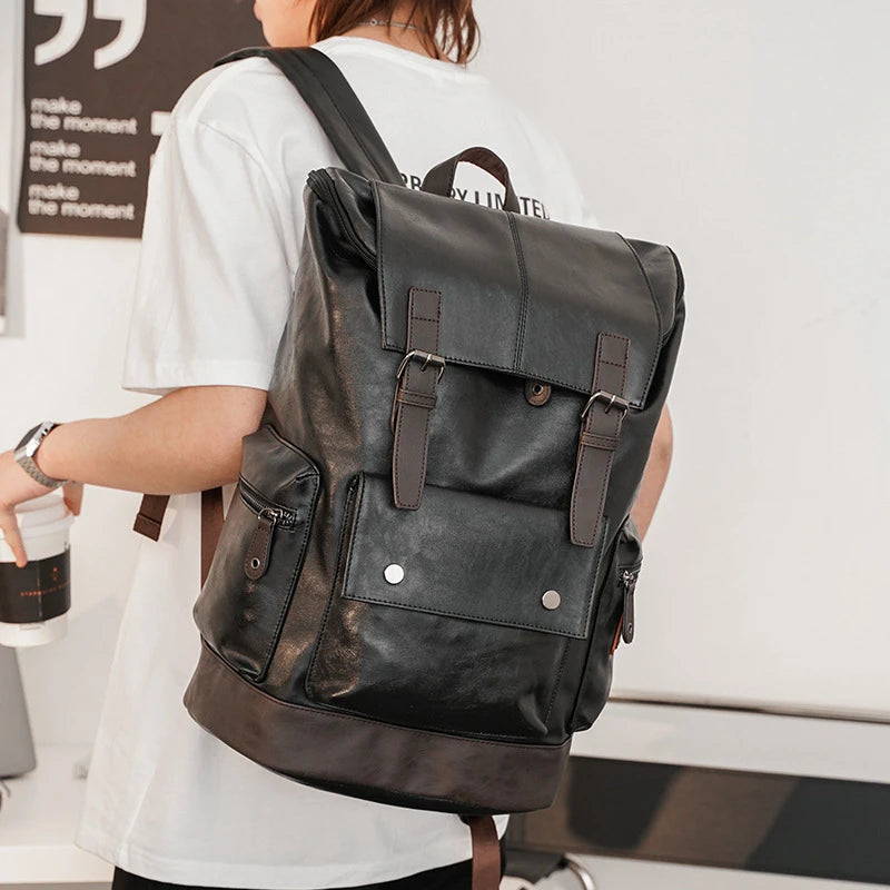 Men's Leather Large Capacity Laptop Backpack