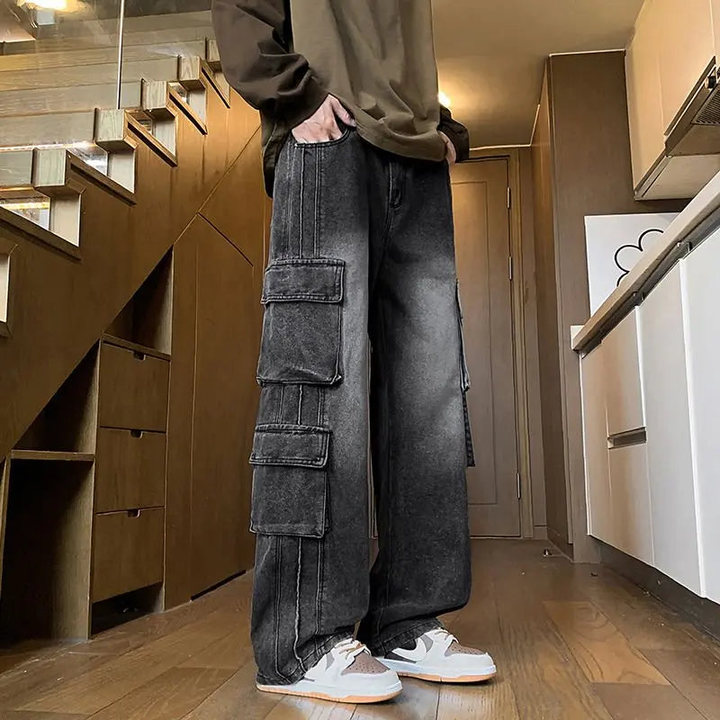 Multi-Pocket Work Jeans - Loose Wide Leg Street Denim Pants