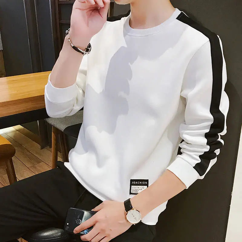 Patchwork O-Neck Sweatshirt - Long Sleeve Hoodless Streetwear Top