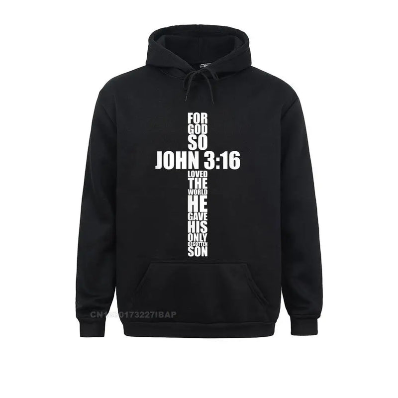 John 3:16 Christian Cross Hoodie - Religious Verse Pullover