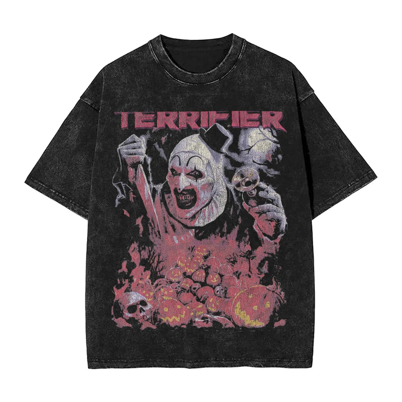 Oversized Washed T-Shirt Terrifier Cotton T-Shirts Art The Clown Hipster Tee Shirt