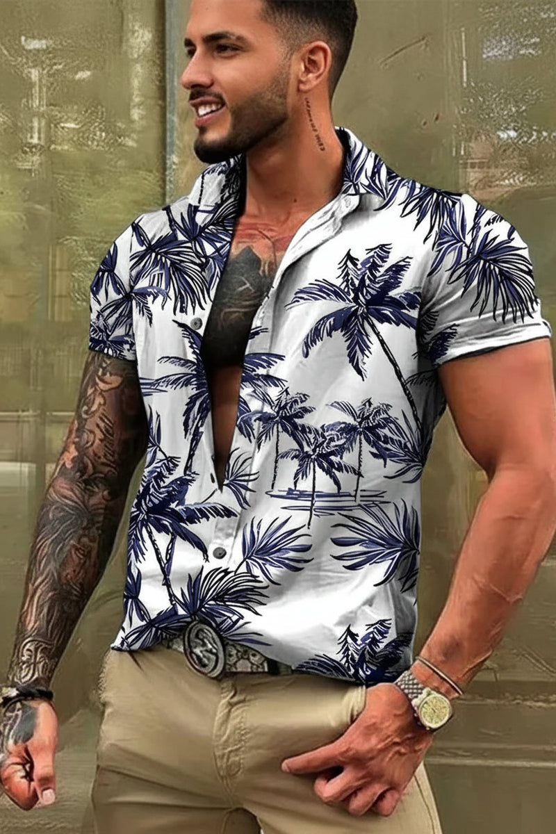 Hawaiian Coconut Tree Shirt - Short Sleeve Beach Street Polo