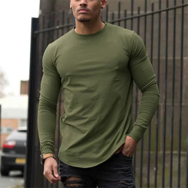 Cotton Long Sleeve Gym T-Shirt - Breathable Slim Workout Shirt
