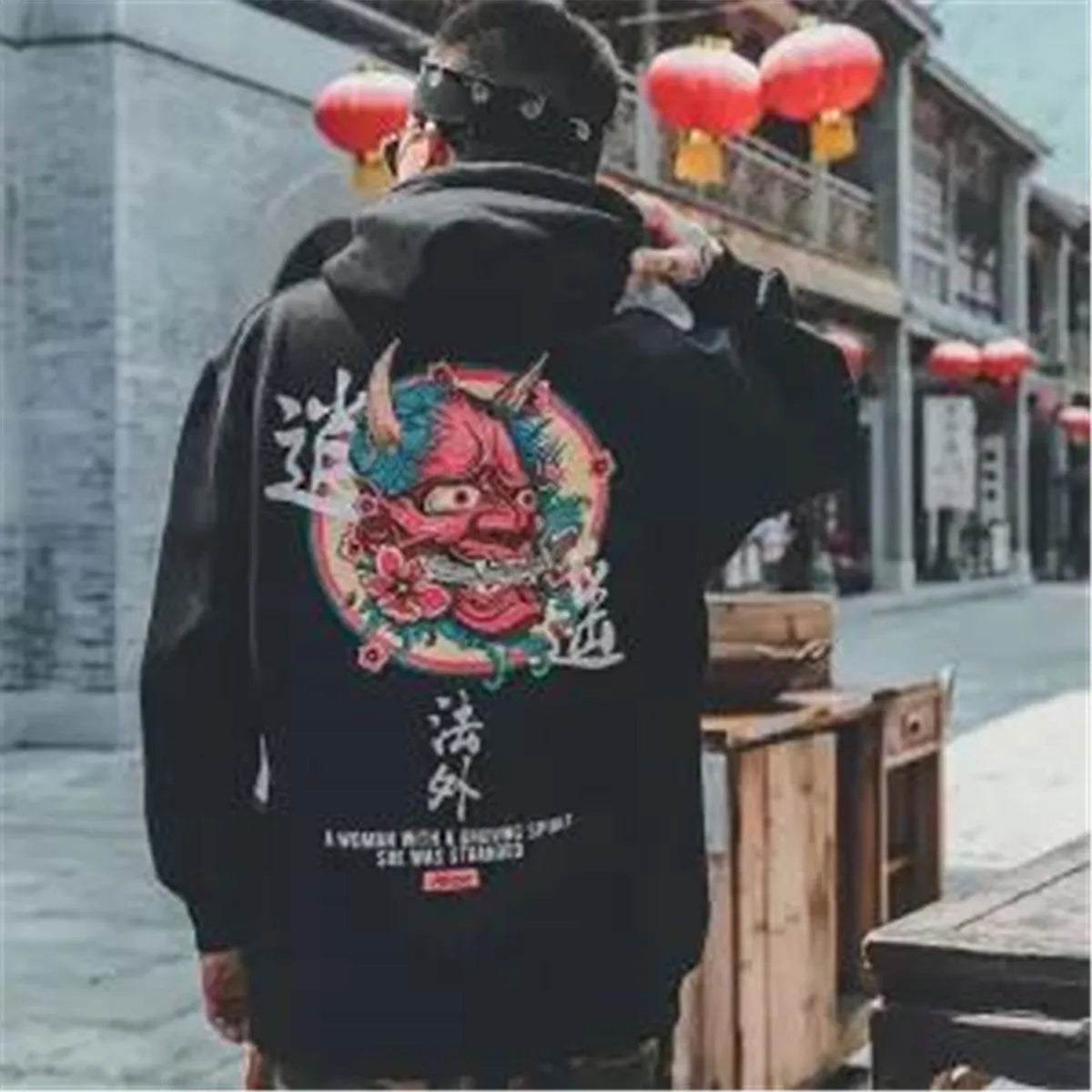 Japanese Devil Graphic Hoodie - Loose Harajuku Streetwear Pullover