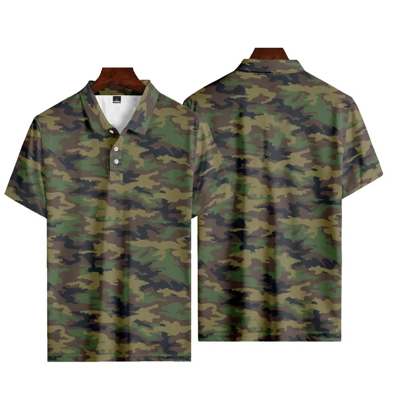 Camo 3D Printed Polo Shirt - Veteran Sport Streetwear Top