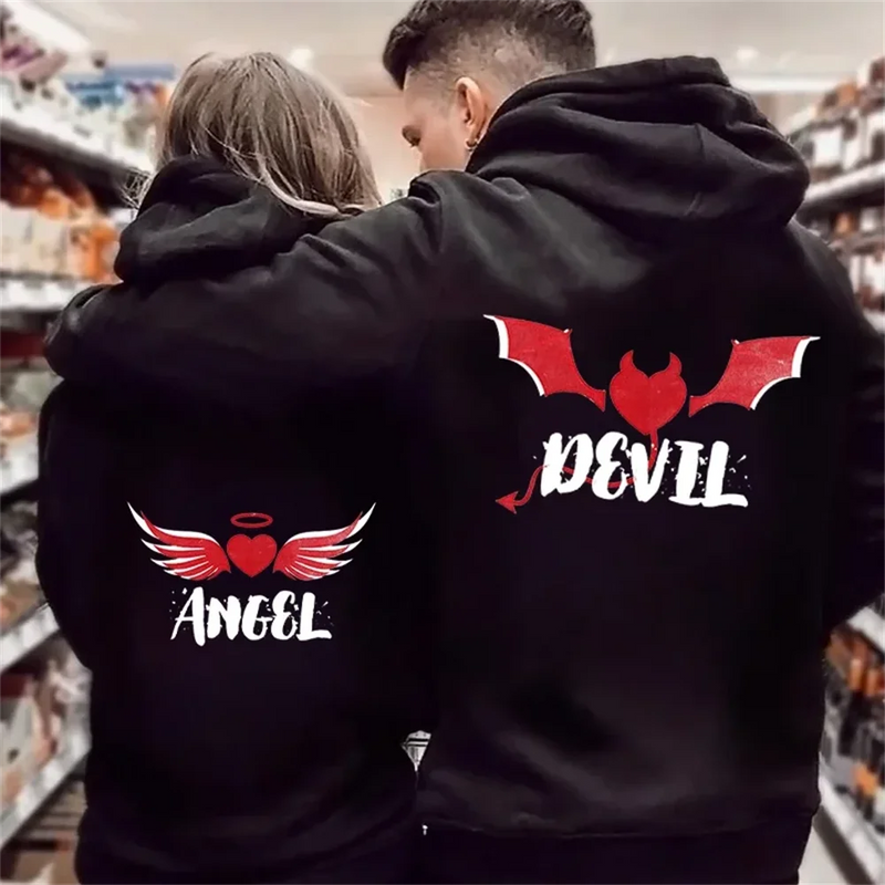 Angel and Demon Matching Couple Hoodies - His and Hers Set