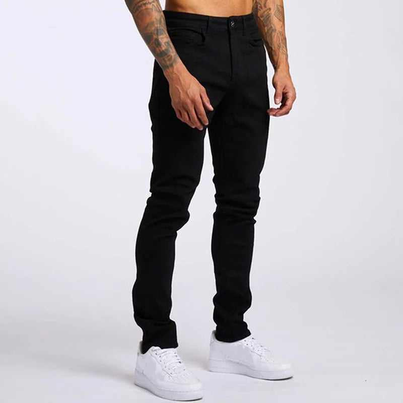 Stretch Skinny Denim Jeans - Solid Color Slim Pencil Pants